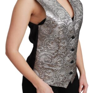 Silver Brocade Sleeveless Metallic Top - Jag Couture London