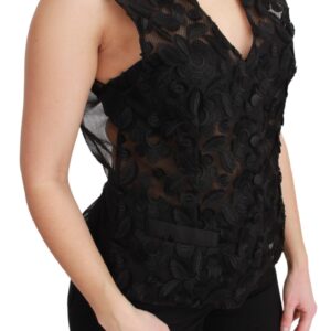 Black Floral Brocade Top Gilet Waistcoat - Jag Couture London
