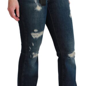 Blue Denim Cotton Stretch Flared Jeans - Jag Couture London