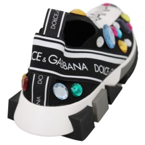 Black Multicolor Crystal Sneakers Shoes - Jag Couture London