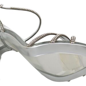 Silver Crystal Ankle Strap Sandals Shoes - Jag Couture London