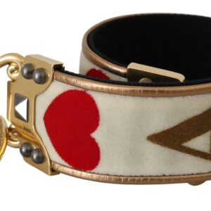 Gold White Textile Leather AMORE Shoulder Strap - Jag Couture London