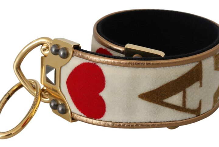 Gold White Textile Leather AMORE Shoulder Strap - Jag Couture London