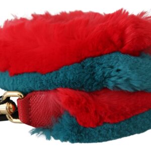 Red Blue Rabbit Fur Leather Shoulder Strap - Jag Couture London
