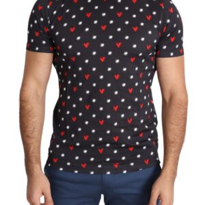 Dark Gray Hearts Print Cotton Men T-shirt - Jag Couture London