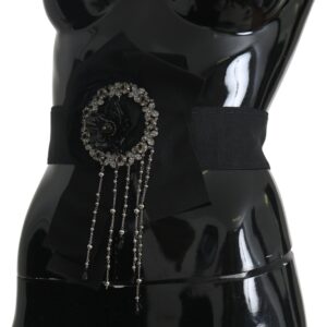Black Crystal Brooch Wide Wai SATORIA Belt - Jag Couture London