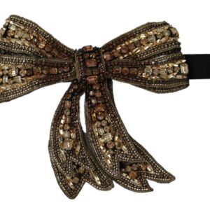 Gold Tone Silk Rhinestone Embellished Women Bowtie - Jag Couture London