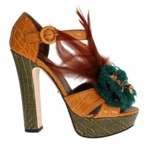 Orange Leather Crystal Platform Sandal Shoes - Jag Couture London
