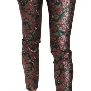 Multicolor Iridescent Brocade Jacquard Trousers Crop Pants - Jag Couture London