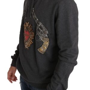 Gray Hooded Red Crystal Heart Gun Sweater - Jag Couture London