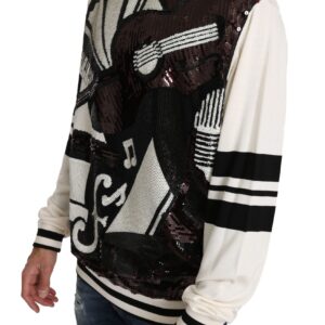 White Jazz Sequined Guitar Pullover Top Sweater - Jag Couture London