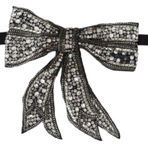 Silver Crystal Beaded Sequined Catwalk Necklace Bowtie - Jag Couture London