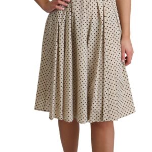 Beige Polka Dotted Cotton A-Line Dress - Jag Couture London
