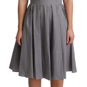 Blue Beige Geometric Cotton A-Line Dress - Jag Couture London