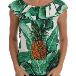 Pineapple Banana Sequins Blouse T-shirt - Jag Couture London