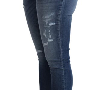 Blue Embellished Skinny Trouser Cotton Jeans - Jag Couture London
