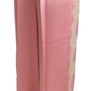 Pink Lace Trimmed Silk Satin Wide Legs Pants - Jag Couture London