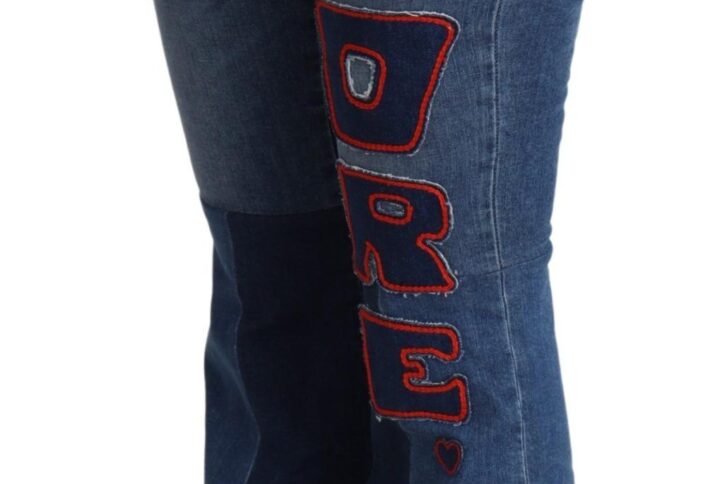 Blue Amore Patch Boot Cut Cotton Stretch Pant - Jag Couture London