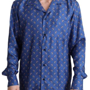 Blue Beach Chair Umbrella Print Silk Shirt - Jag Couture London