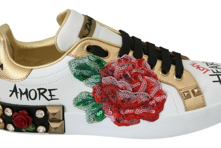 White Roses Sequined Crystal Womens Sneakers Shoes - Jag Couture London