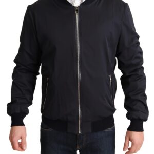 Blue Silk Coat Short Bomber Men Jacket - Jag Couture London