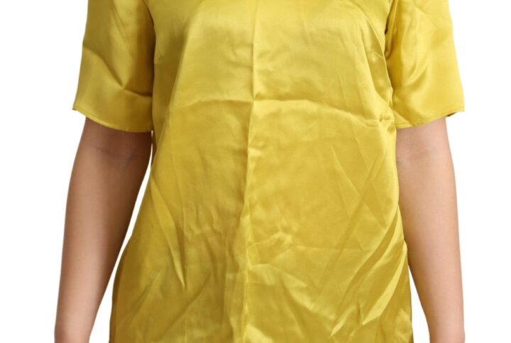 Yellow Silk Short Sleeve Blouse T-shirt - Jag Couture London