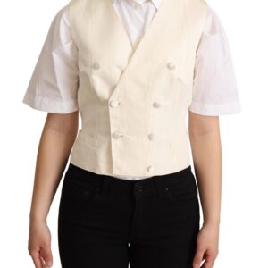 Beige Silk Sleeveless Waistcoat Vest - Jag Couture London