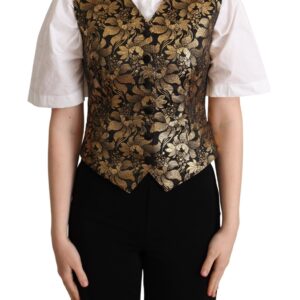 Black Gold Jacquard Silk Waistcoat Vest - Jag Couture London