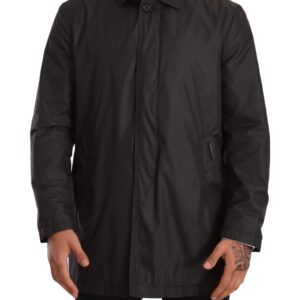 Black Polyester Mens Trench Coat Jacket - Jag Couture London