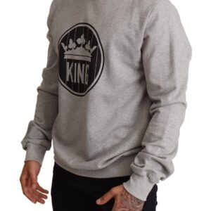 Gray Crown King Print Cotton Sweater - Jag Couture London