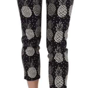 Black Pineapple Print Skinny Capri Pants - Jag Couture London