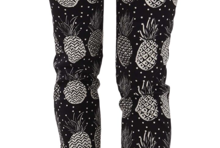 Black Pineapple Print Skinny Capri Pants - Jag Couture London