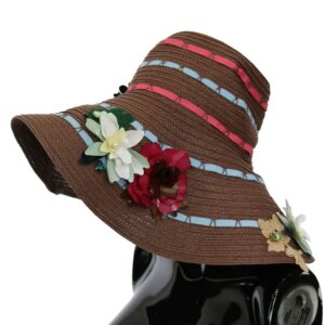 Brown Knitted Straw Floral Hat - Jag Couture London