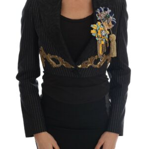 Dark Gray Crystal Fairy Tale Blazer Jacket - Jag Couture London