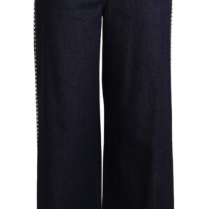 Dark Blue Crystal Embellished Flare Jeans - Jag Couture London