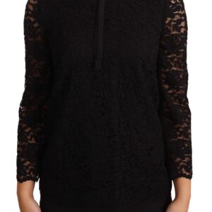 Black Floral Lace Nylon Blouse Top - Jag Couture London