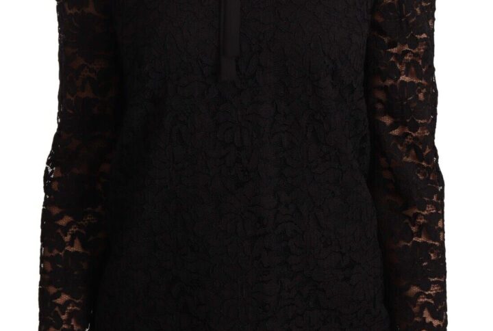 Black Floral Lace Nylon Blouse Top - Jag Couture London