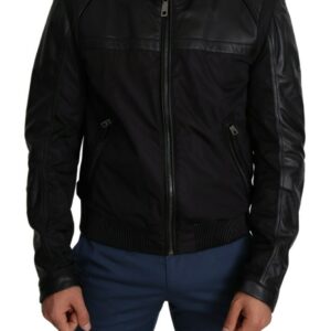 Black Nylon Full Zip Men Bomber Coat Jacket - Jag Couture London