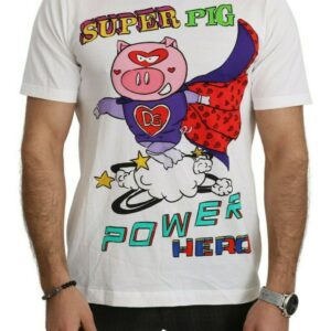White Cotton Top Super Power Pig T-shirt - Jag Couture London