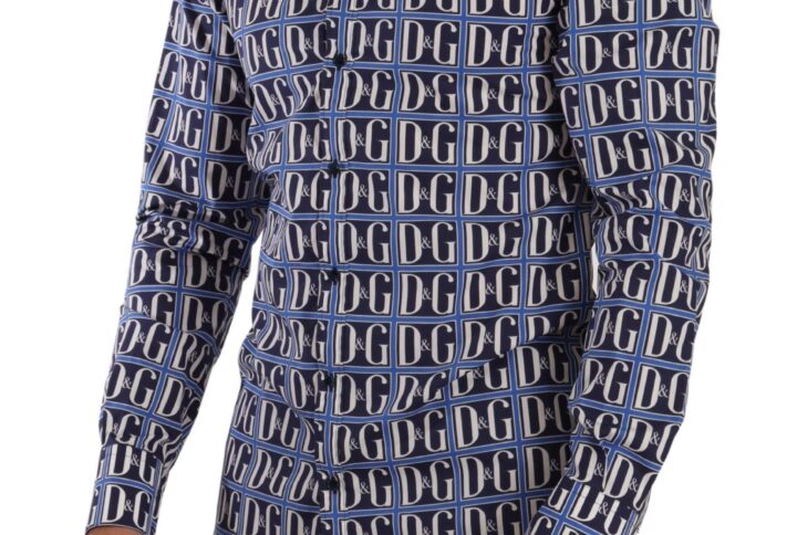 Blue Logo Mania Slim Fit Cotton Shirt - Jag Couture London
