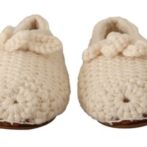 White Slip On Ballerina Flats Wool Knit Shoes - Jag Couture London