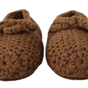 Brown Slip On Ballerina Flats Wool Knit Shoes - Jag Couture London