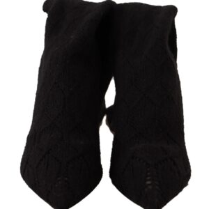 Black Stretch Socks Knee High Booties Shoes - Jag Couture London
