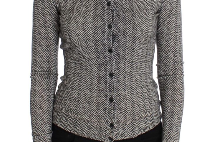 Black White Wool Top Cardigan Sweater - Jag Couture London