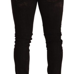 Brown Distressed Slim Fit Skinny Denim Jeans - Jag Couture London