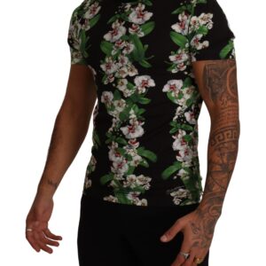 Black Floral Print Crewneck T-shirt - Jag Couture London