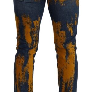 Blue Yellow Dye Cotton Skinny Men Denim Jeans - Jag Couture London