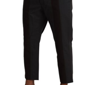 Gray Bordeaux Striped Cropped Trouser Pants - Jag Couture London