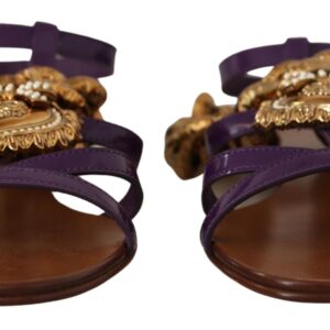 Purple Leather Devotion Flats Sandals Shoes - Jag Couture London