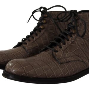 Gray Crocodile Leather Derby Boots - Jag Couture London